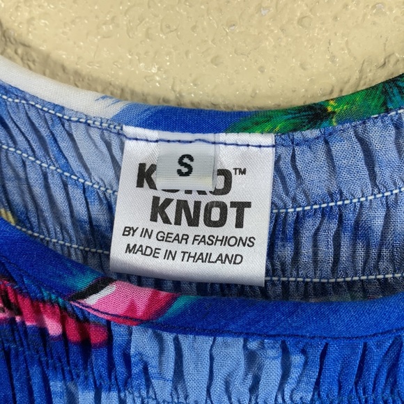 Koko Knot Maxi Dress Ocean Blue Floral Palm Trees S 100% Rayon - Picture 9 of 16